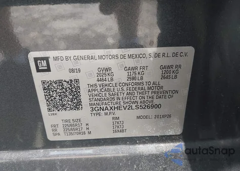 2020 Chevrolet Equinox Fwd Ls from USA, damaged, VIN 3GNAXHEV2LS526900